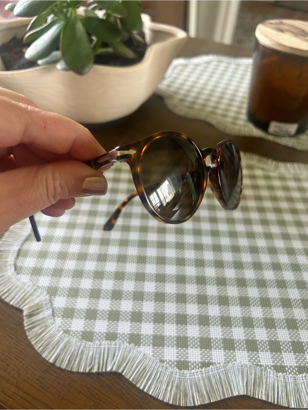 Persol Tortoiseshell Round Sunglasses with Brown Lenses